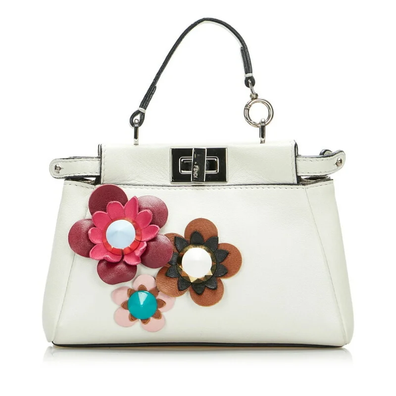 Fendi By The Way bags with a detachable pouch for separating small itemsFENDI Micro Peekaboo Flower Motif Handbag Shoulder Bag 8M0355 White Leather Ladies