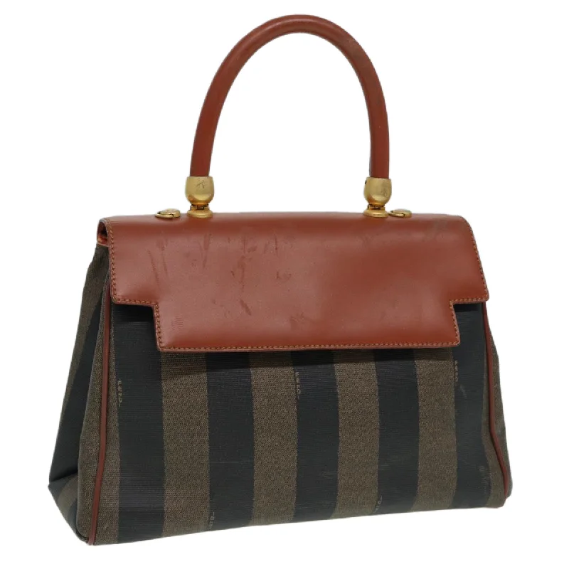 Ladies Fendi Peekaboo bags with a textured leather surface for a more tactile and luxurious feelFENDI Pecan Canvas Hand Bag Brown Black  ar12314