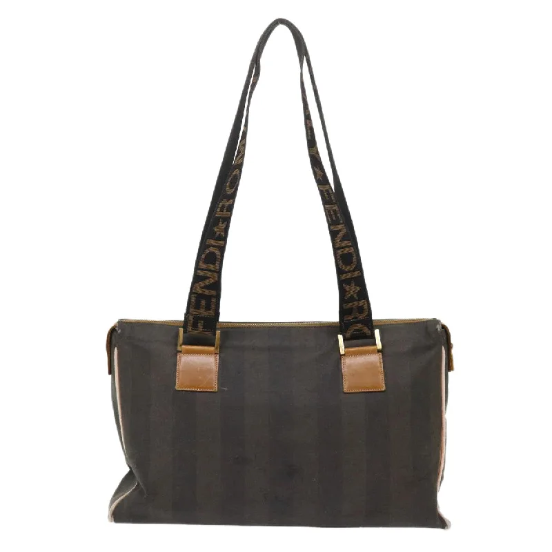 Fendi bags with a front - flap pocket and a turnlock for a classic and elegant aestheticFENDI Pecan Canvas Shoulder Bag Black Brown  bs7192