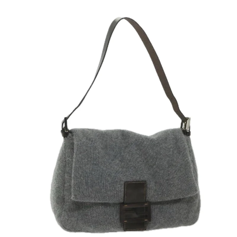 Fendi bags with a leather - bound notebook insert for jotting down notesFENDI Mamma Baguette Shoulder Bag Wool Gray 2354 26325 099  yk9247