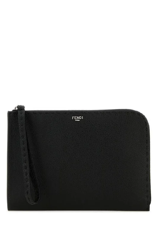 Fendi bags with a built - in USB charging port for keeping devices powered on the goFendi Men Black Leather Clutch