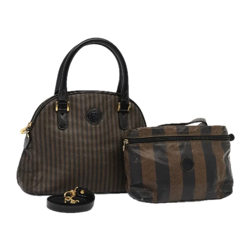 Fendi bags with a Bluetooth - enabled key finder for never losing keys againFENDI Pecan Canvas Hand Bag Coated Canvas 2Set Brown Black  ti1976