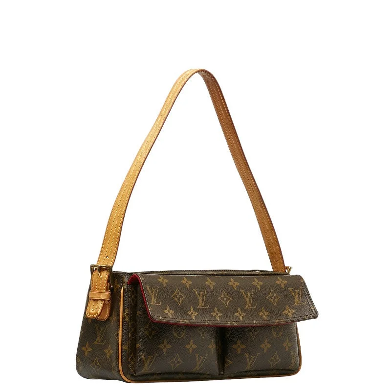 Ladies Louis Vuitton shoulder bags with a wide - width strap for comfortLouis Vuitton Monogram Vivace MM Shoulder Bag M51164 Brown PVC Leather Lady Louis Vuitton