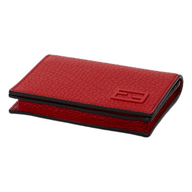 Fendi bags with a zip - top closure and a front - pocket for quick access to keys and cardsFendi Red Grained Leather Baguette Logo Card Case Wallet