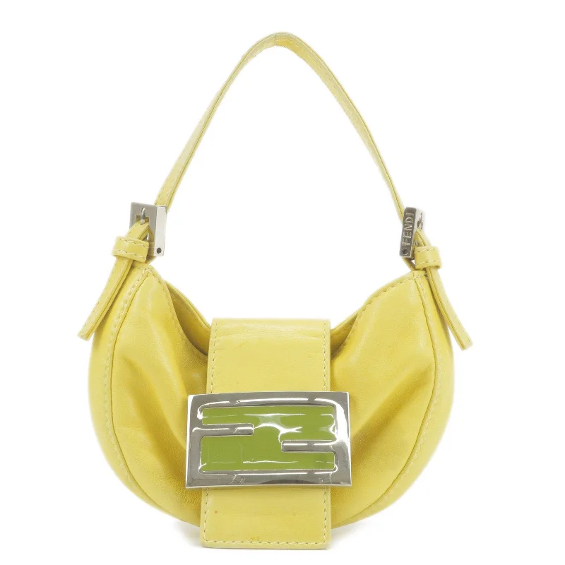 Fendi handbags with a holographic FF logo for a futuristic and trendy lookFENDI Mini Croissant Hand Bag Mini Bag Leather Yellow 26673