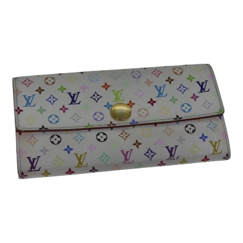 Louis Vuitton tote bags with a double - handle and shoulder - strap optionLOUIS VUITTON Multicolor Portefeuille Sarah Wallet White M93532 LV Auth 87796