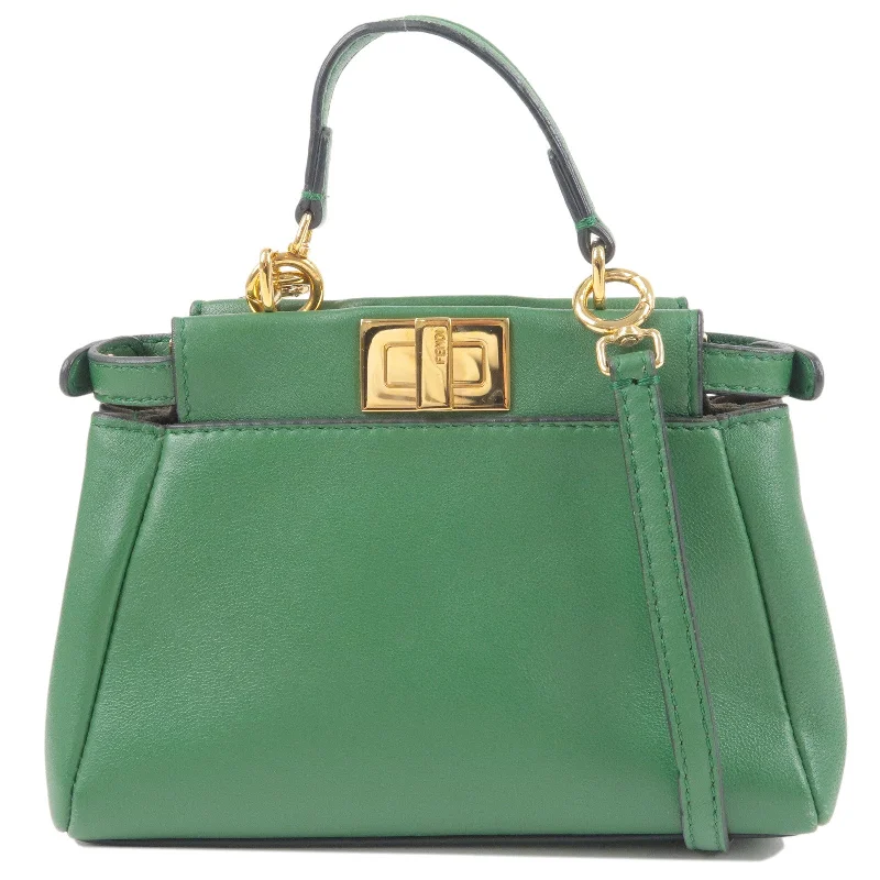 Fendi By The Way bags with a laser - cut leather detail for a modern and intricate lookFENDI Micro Peekaboo Leather 2Way Bag Hand Bag Green 8M0355