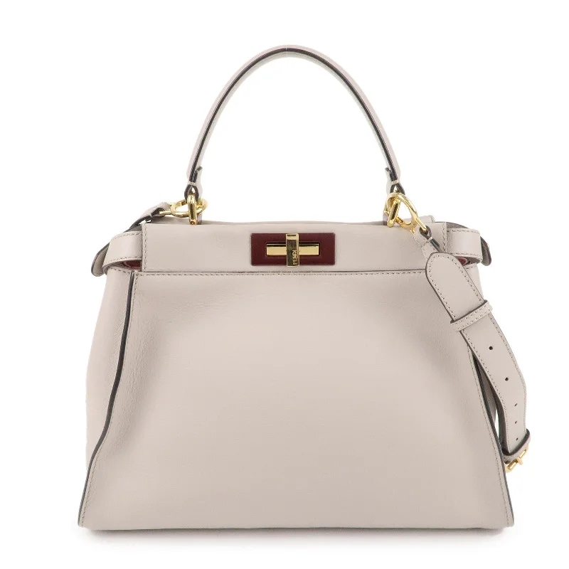 Ladies Fendi shoulder bags with a detachable scarf strap for a stylish and versatile optionFENDI Selleria Peekaboo Regular Leather 2WAY Bag Gray 8BN290