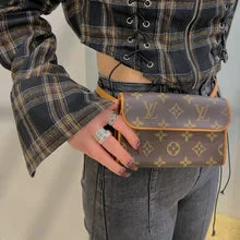 Louis Vuitton tote bags with a printed LV logo on the front for brand visibilityLouis Vuitton monogram waist bag