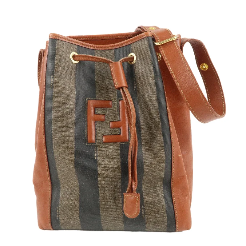 Fendi By The Way bags with a printed map pattern for a travel - inspired lookFENDI Pequin PVC Leather Shoulder Bag Black Brown Khaki