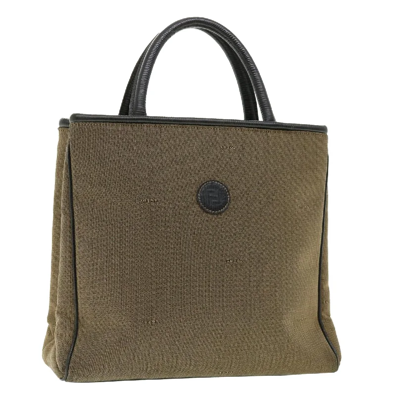 Fendi handbags with a metallic - finish FF logo for a bold and glamorous lookFENDI Pecan Canvas Hand Bag Brown  bs4791