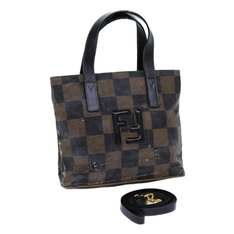 Fendi Baguette bags with a detachable charm featuring the brand's mascotFENDI Pecan Canvas Hand Bag 2way Brown Black  69215