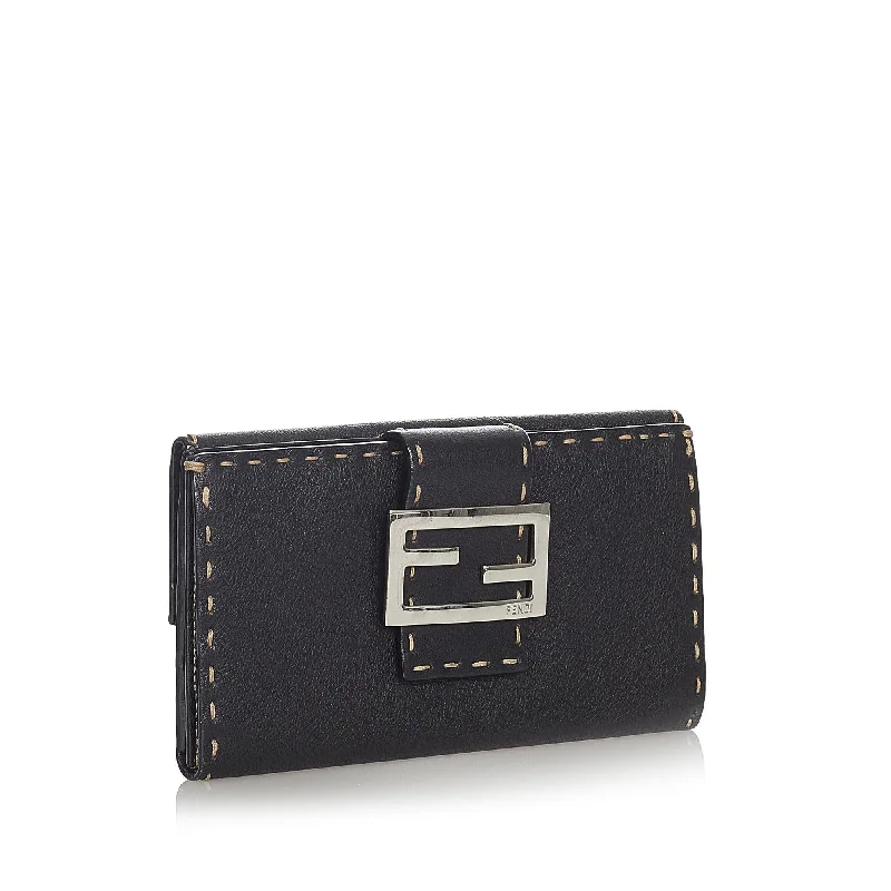 Medium - sized Fendi shoulder bags in rich, deep colors like burgundy for a sophisticated appearanceFendi Selleria Leather Long Wallet (SHG-23841)