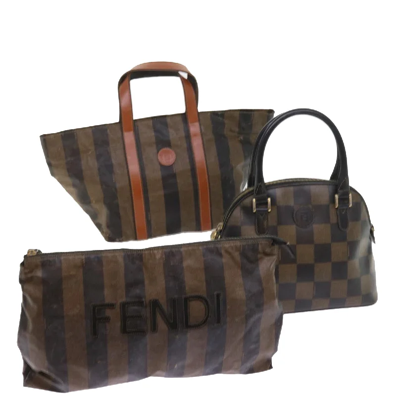 Fendi crossbody bags with a woven leather strap for a unique texture and visual appealFENDI Pecan Canvas Hand Bag Coated Canvas 3Set Brown Black  bs9108