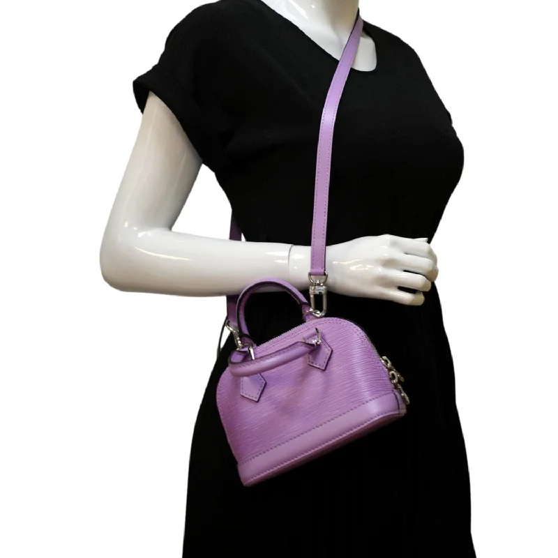 Ladies Louis Vuitton Petite Malle bags with a star - shaped charm for cutenessLOUIS VUITTON Nano Alma Epi Leather Top Handle Shoulder Bag Purple