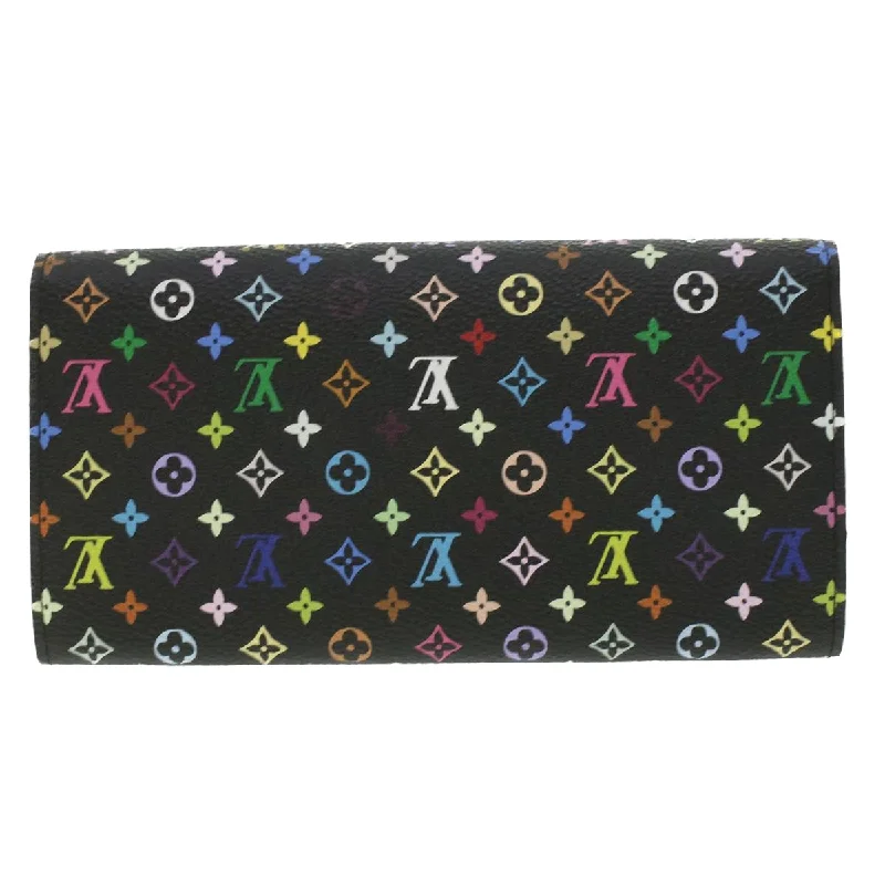 Ladies Louis Vuitton shoulder bags with a tassel decoration for charmLOUIS VUITTON Multicolor Portefeuille Sarah Wallet Black M93747 LV Auth 37421