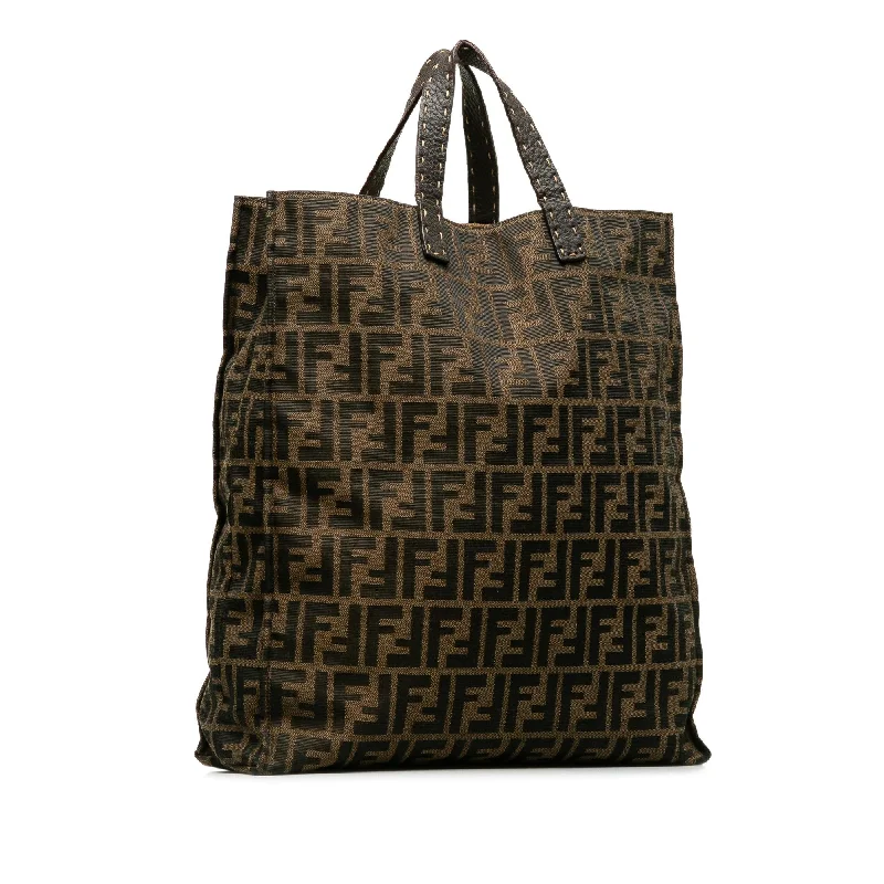 Medium - sized Fendi shoulder bags in rich, deep colors like burgundy for a sophisticated appearanceFendi Selleria Trimmed Zucca Vertical Tote (SHG-AXod86)