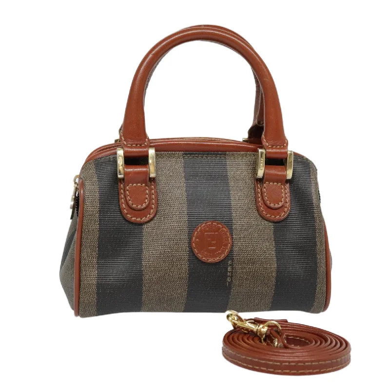 Fendi bags with a zip - top closure and a front - pocket for quick access to keys and cardsFENDI Pecan Canvas Hand Bag Coated Canvas 2way Brown Khaki  am6873