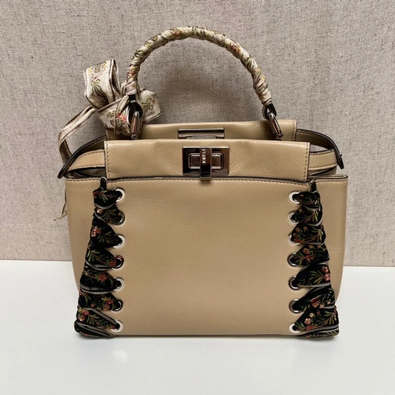 Fendi crossbody bags with a reflective strap for safety during low - light conditionsFendi Peekaboo Beige Leather Embroidered Medium Handbag