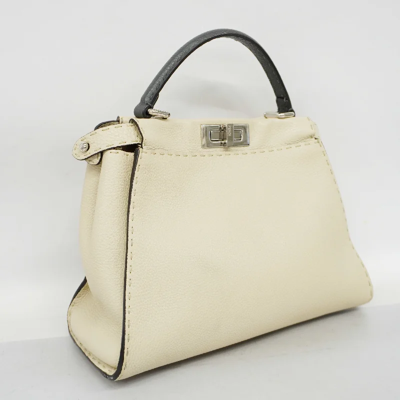 Fendi Baguette bags with a studded leather trim for a bold and edgy lookFENDI Peekaboo 2way Bag Selleria Leather Handbag,Shoulder Bag Gray,Ivory