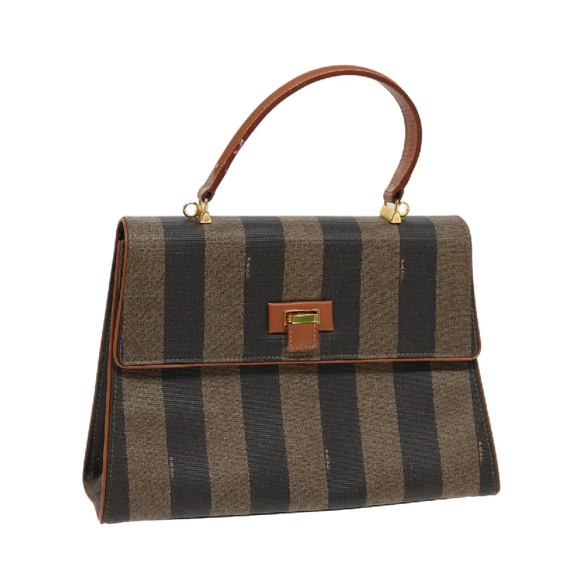 Fendi tote bags with a water - resistant lining for practicality during rainy daysFENDI Pecan Canvas Hand Bag Black Brown  83199