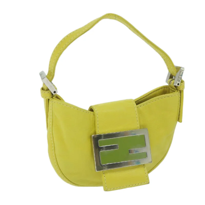 Fendi crossbody bags with a detachable wallet on chain for a hands - free wallet optionFENDI Mini Croissant Hand Bag Leather Yellow  yk10174A