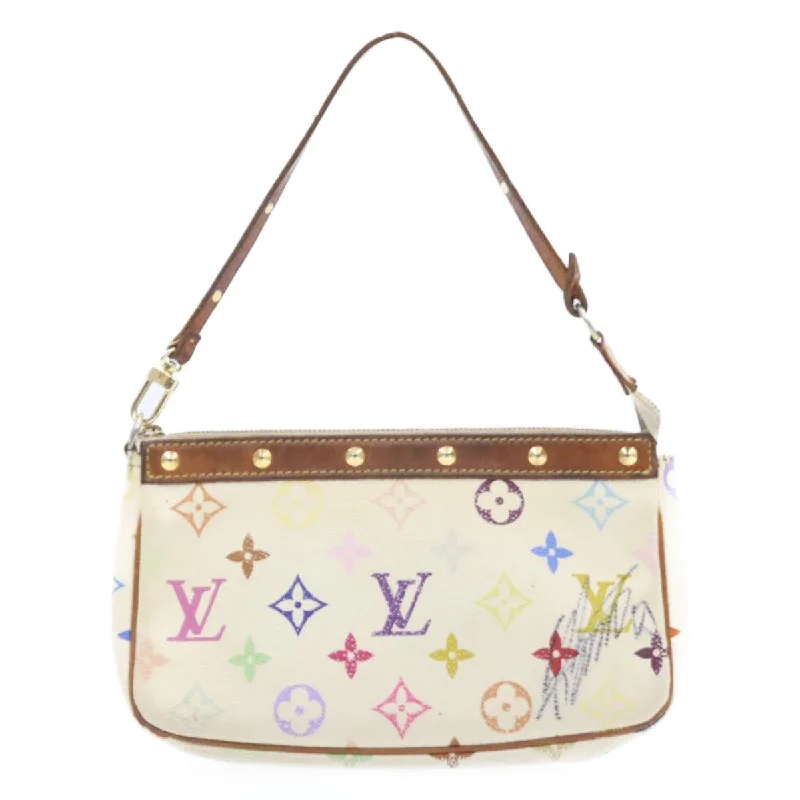 Louis Vuitton bags with a chain - link trim and a leather body for a modern edgeLOUIS VUITTON Multicolor Pochette Accessoires Pouch White M92649 LV Auth am266g