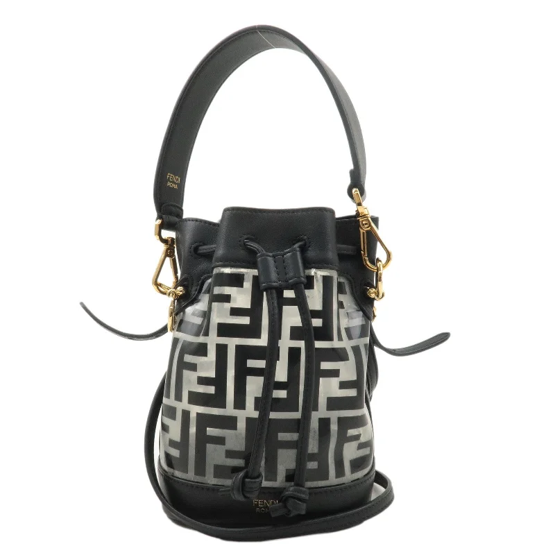 Fendi bags with a zip - top closure and a front - pocket for quick access to keys and cardsFENDI Vinyl Leather Montresor Mini 2Way Bag Black 8BS010