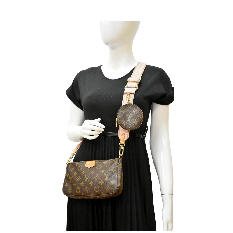 Louis Vuitton Petite Malle bags with a hard - shell structure for uniquenessLOUIS VUITTON Multi Pochette Accessoires Monogram Canvas Crossbody Bag Brown