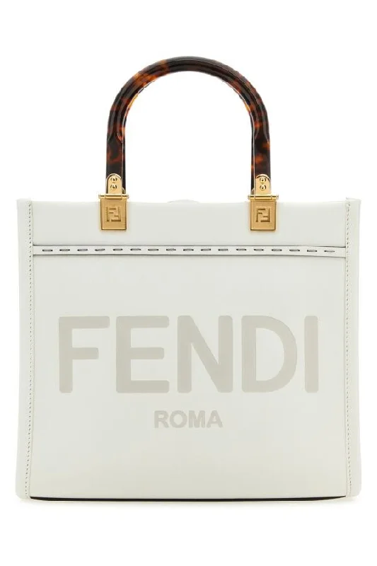 Fendi handbags with a beaded trim for a glamorous and eye - catching lookFendi Women White Leather Small Sunshine Shopping Bag