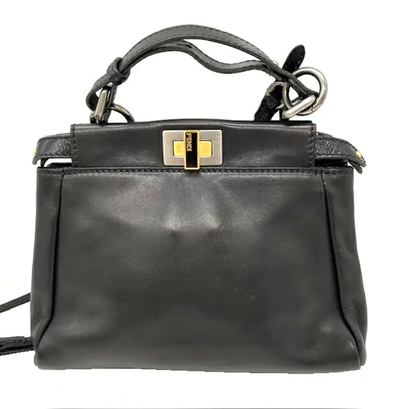 Fendi Baguette bags with a studded leather trim for a bold and edgy lookFENDI Peekaboo Leather Black 8BN227 Shoulder Bag 2way Handbag