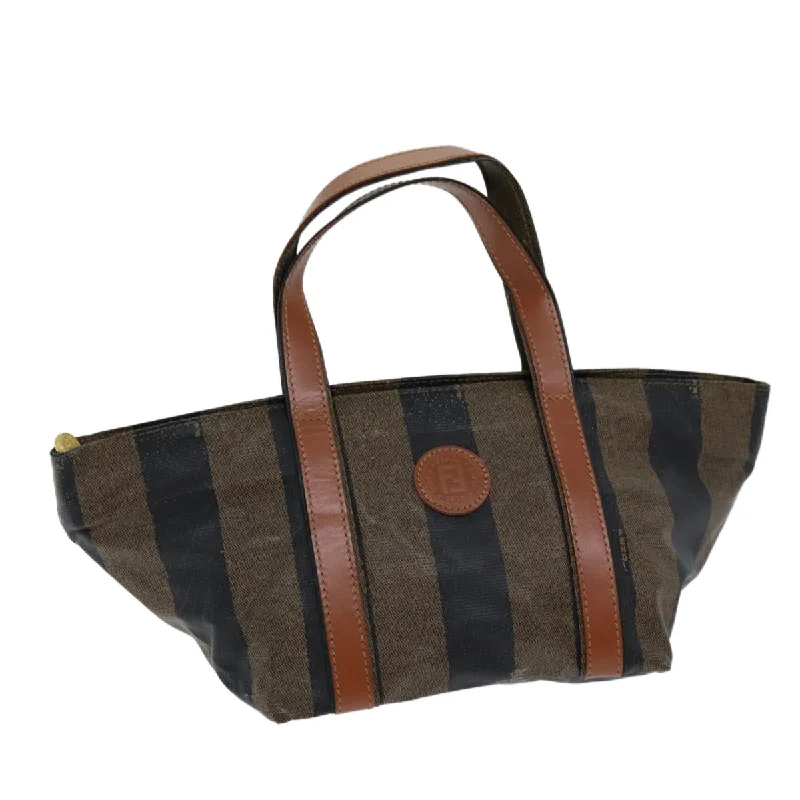 Fendi tote bags with a reinforced bottom for increased durabilityFENDI Pecan Canvas Hand Bag Brown Black  bs14372