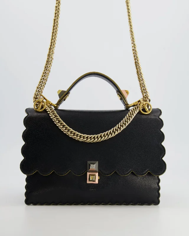 Fendi bags with a detachable mirror inside for quick touch - ups and groomingFendi Midnight Blue Leather "Kan I" Top Handle Bag with Multicolour Hardware