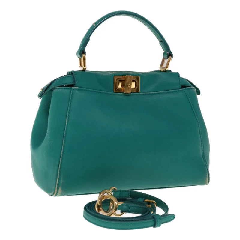 Fendi Sunshine Shopper bags with a contrast - stitched handle for a unique and stylish lookFENDI Micro Peek A Boo Hand Bag Leather Turquoise Blue  64807