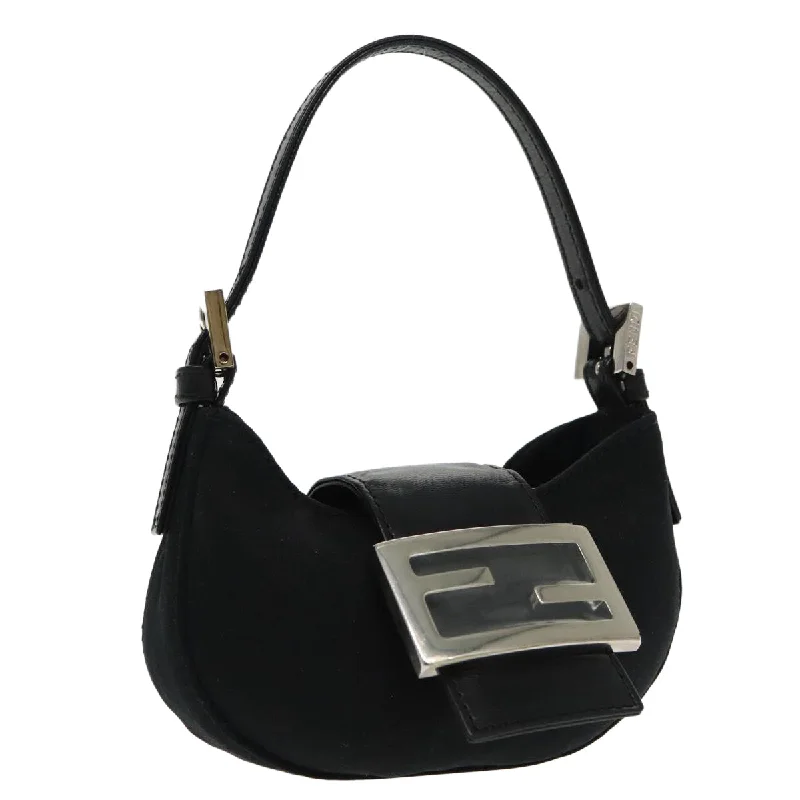 Fendi tote bags with a self - cleaning interior lining for easy maintenanceFENDI Mini Croissant Hand Bag Nylon Black Silver  95417