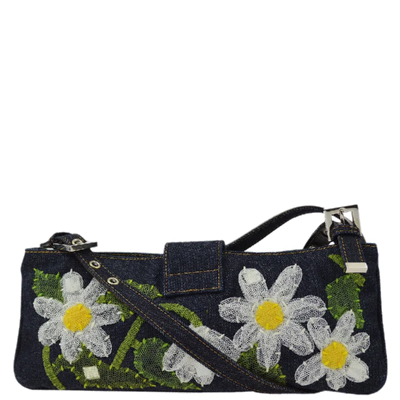 Fendi backpacks with a padded laptop sleeve for travel and work - related useFendi Blue Denim Floral Embroidered Shoulder Bag