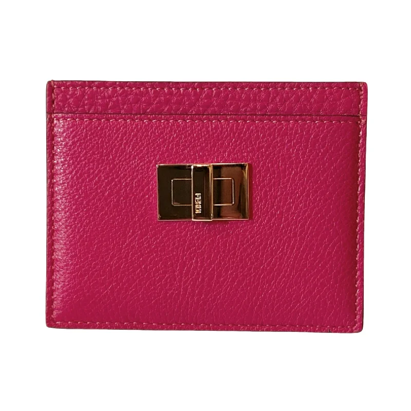 Fendi bags with a chain - link trim and a leather body for a modern and edgy lookFendi Peekaboo Magenta Grained Leather Card Case Wallet