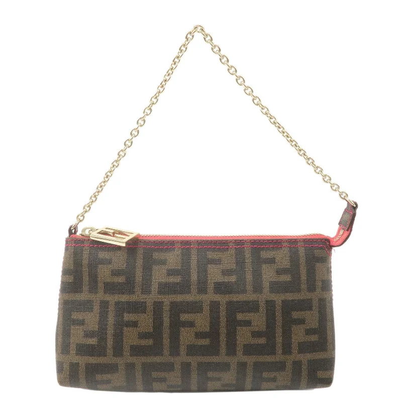 Fendi bags with a built - in USB charging port for keeping devices powered on the goFENDI PVC Leather Zucca Print Chain Pouch Pink 8BR592