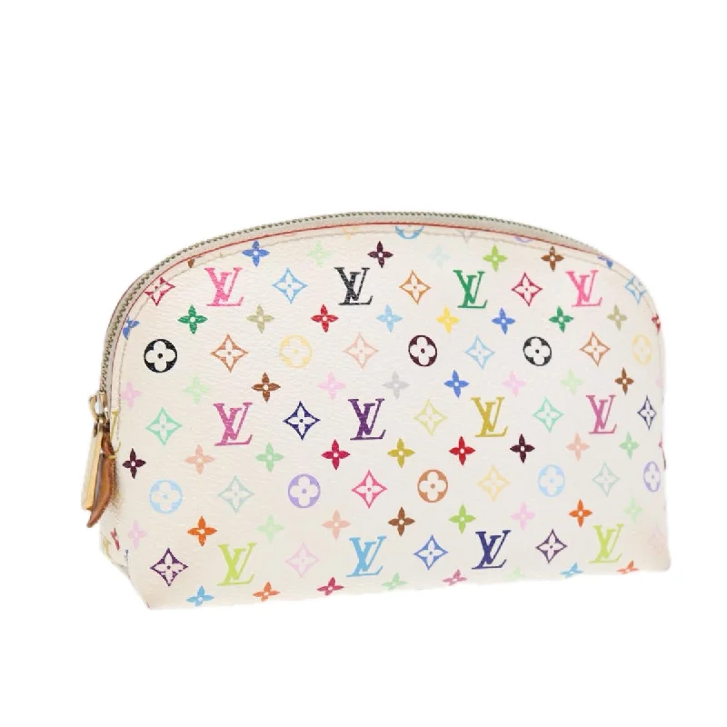 Louis Vuitton bags with a zip - around closure for enhanced securityLOUIS VUITTON Multicolor Pochette Cosmetic PM Pouch White M47354 LV Auth 87359