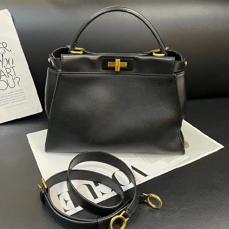 Fendi backpacks with a ventilated back panel for improved air circulationFendi Peekaboo Black Leather Handbag Medium Size