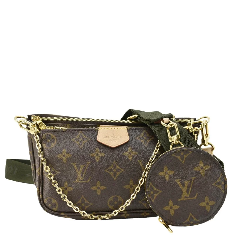 Louis Vuitton crossbody bags in a bold red color for a statementLOUIS VUITTON Multi Pochette Accessoires Monogram Canvas Crossbody Bag Brown