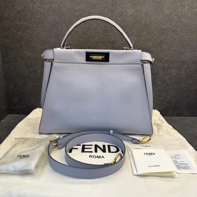 Fendi bags with a detachable tablet holder for using tablets on the goFendi Peekaboo Gray Leather Medium Bag