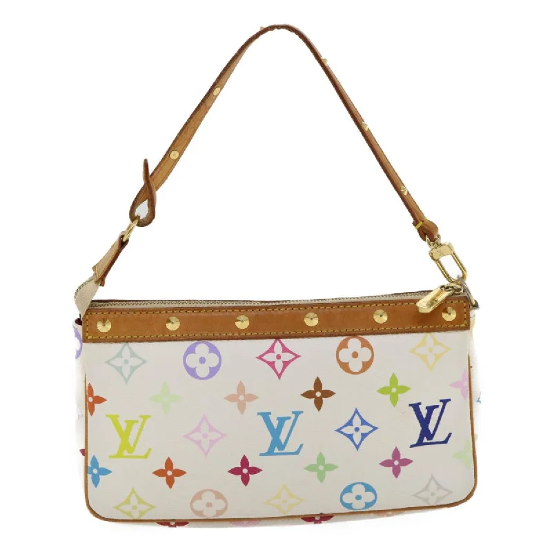 Louis Vuitton bags with a snap - button closure and a decorative charm for styleLOUIS VUITTON Multicolor Pochette Accessoires Pouch White M92649 LV Auth am1214g