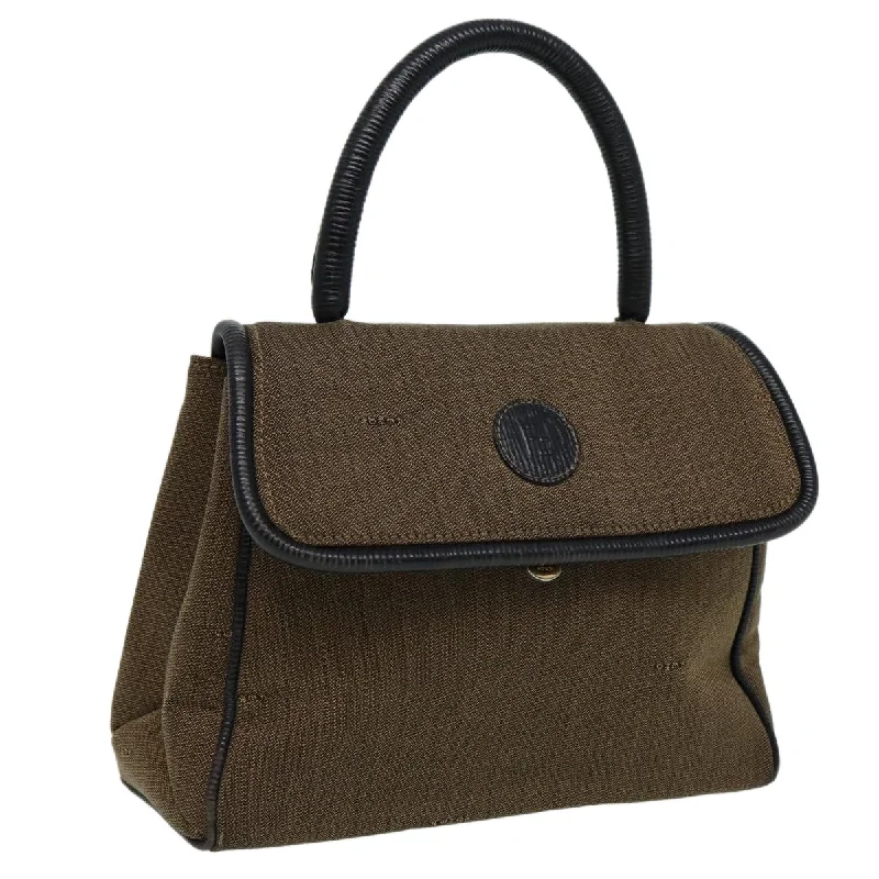 Fendi tote bags with a printed Fendi logo on the front for high brand visibilityFENDI Pecan Canvas Hand Bag Brown Black  81839