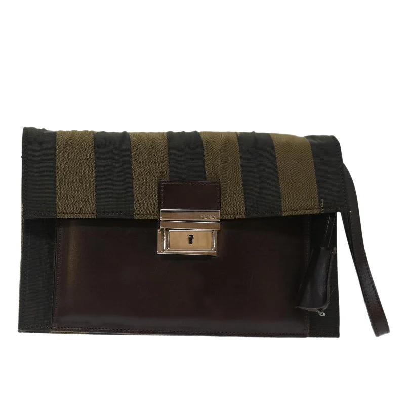 Fendi By The Way bags with a 3D - printed FF logo for a modern and textured lookFENDI Pecan Canvas Clutch Bag Black  70820