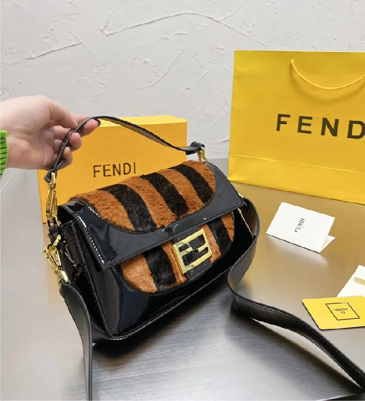 Ladies Fendi Peekaboo bags with a hand - stitched leather handle for artisanal charmPatent leather Fendi handbag