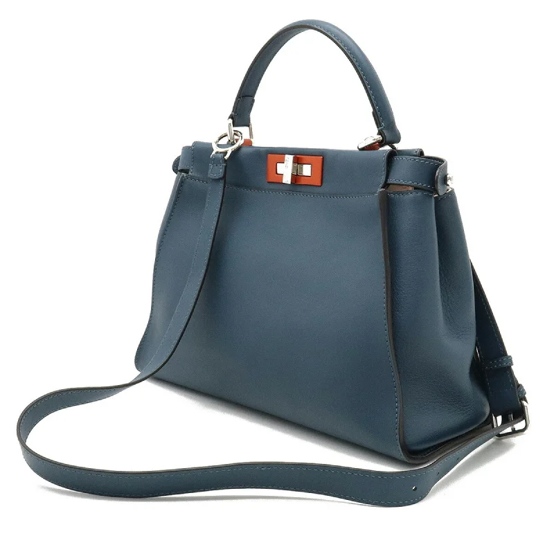 Fendi backpacks with a water - resistant exterior made of high - tech materialsFENDI Peekaboo Handbag Shoulder Bag Leather Blue 8BN290