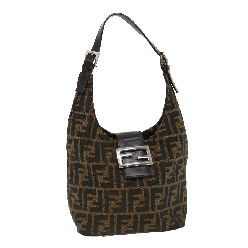 Fendi By The Way bags with a crystal - embellished FF logo for added luxury and glamourFENDI Mamma Baguette Zucca Canvas Shoulder Bag Brown  tb146