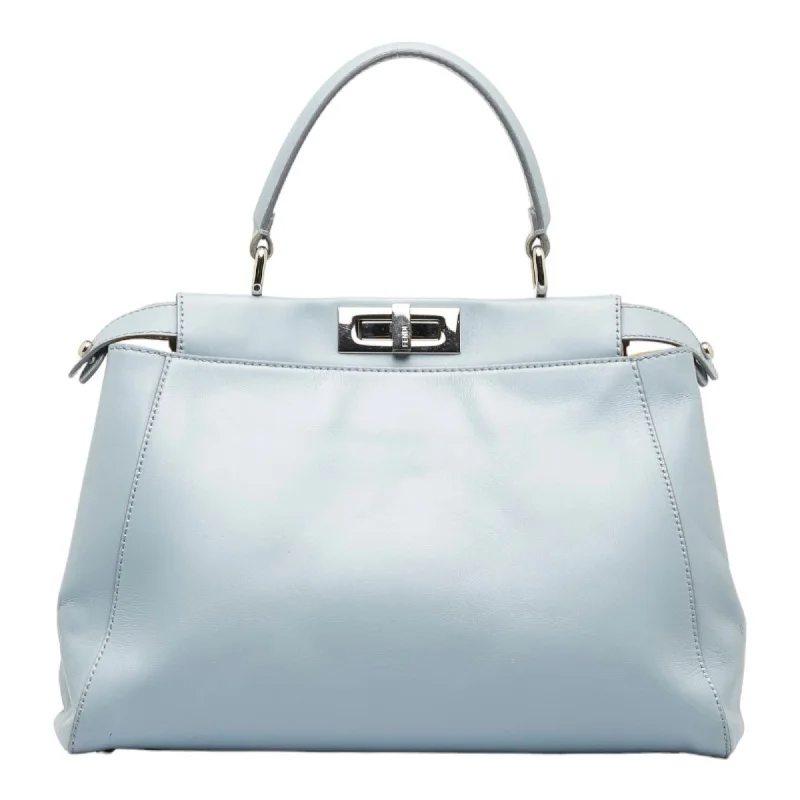 Fendi crossbody bags with a reflective strap for safety during low - light conditionsFENDI Peekaboo Handbag Shoulder Bag Light Blue Leather Women's