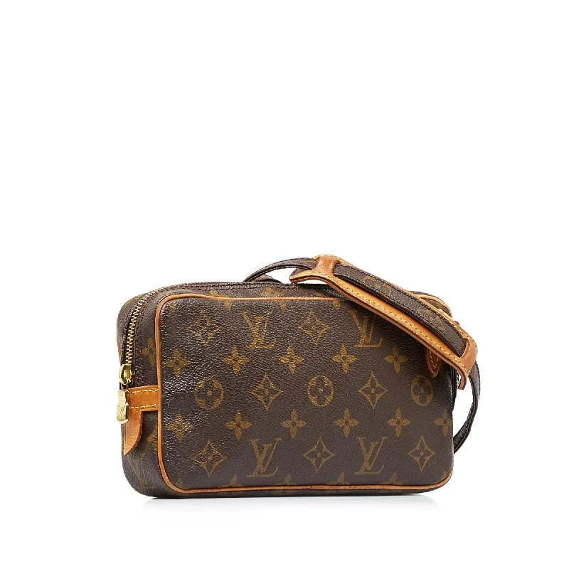 Louis Vuitton bags with a chain - link trim and a leather body for a modern edgeLouis Vuitton Monogram Pochette Marly Bandouliere (HzXiwc)